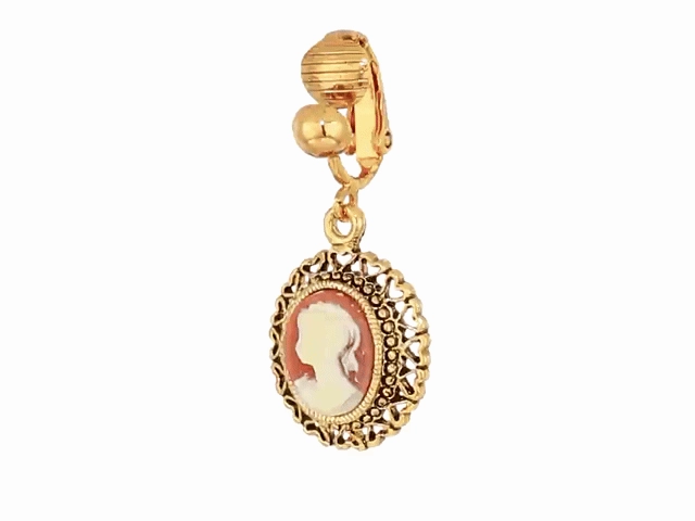 1928 Jewelry Brass Faux Cameo Oval Hearts Clip On Earrings