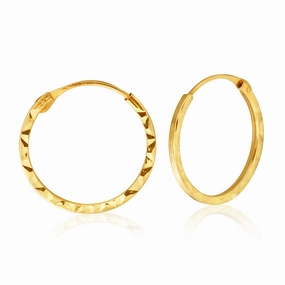 9ct Yellow Gold 1x14mm Hinged Hoop Earrings