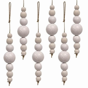 *6/Set White Wooden Bead Ornaments on Jute