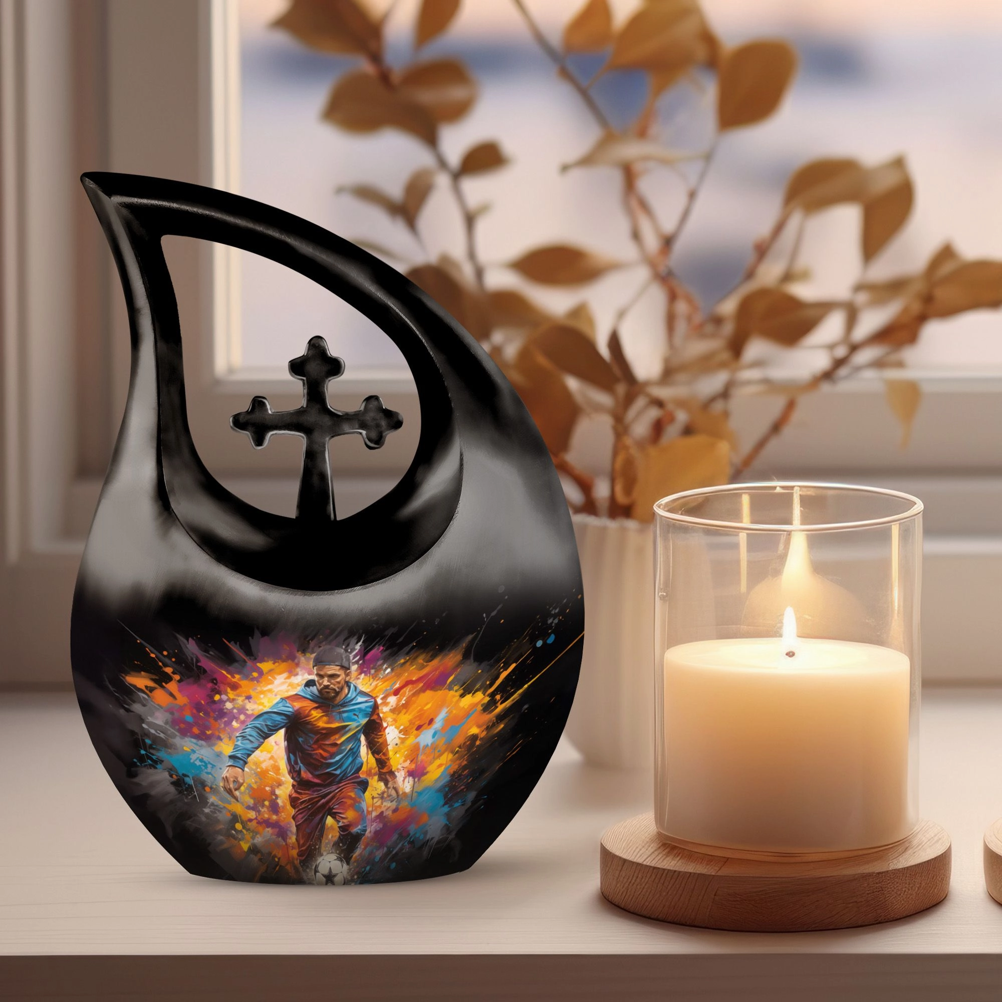 Adult's Companion Football Urn Cross Drop  significant Memorial