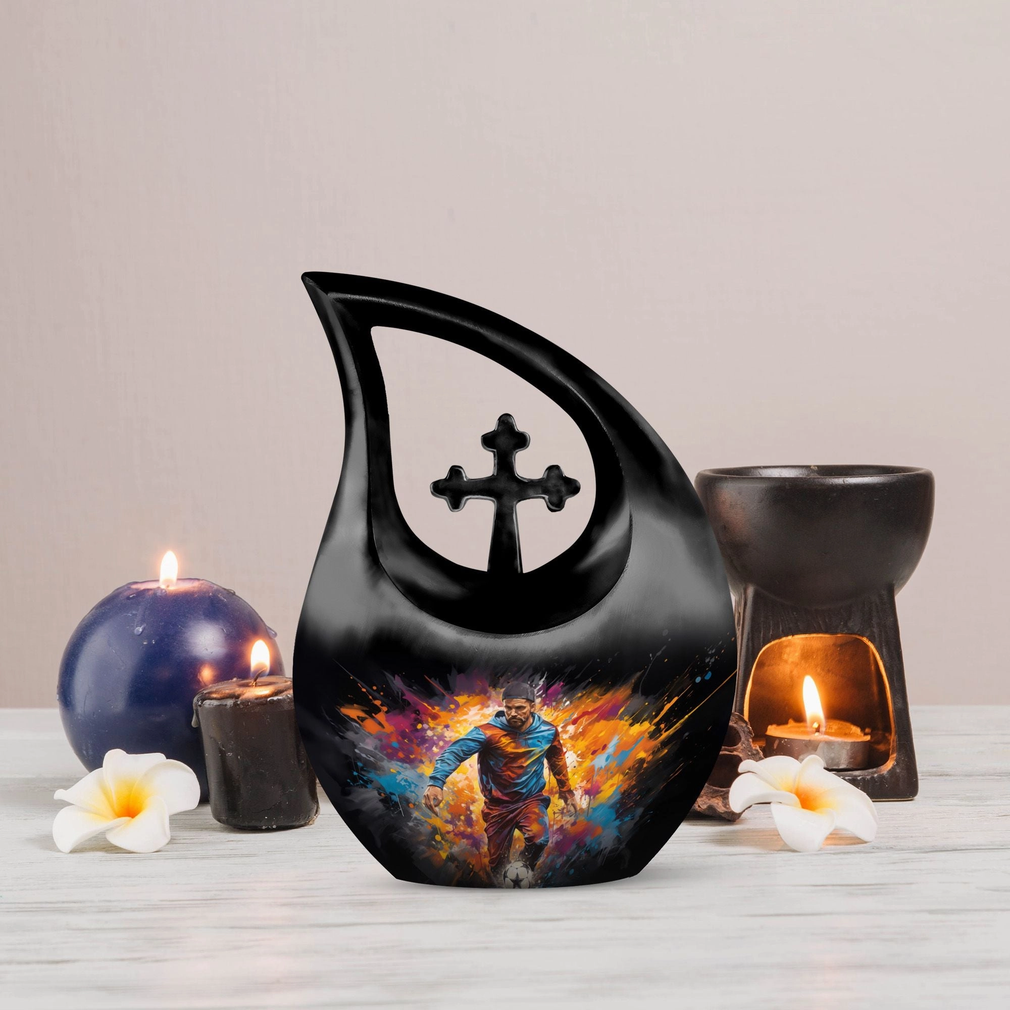 Adult's Companion Football Urn Cross Drop  significant Memorial