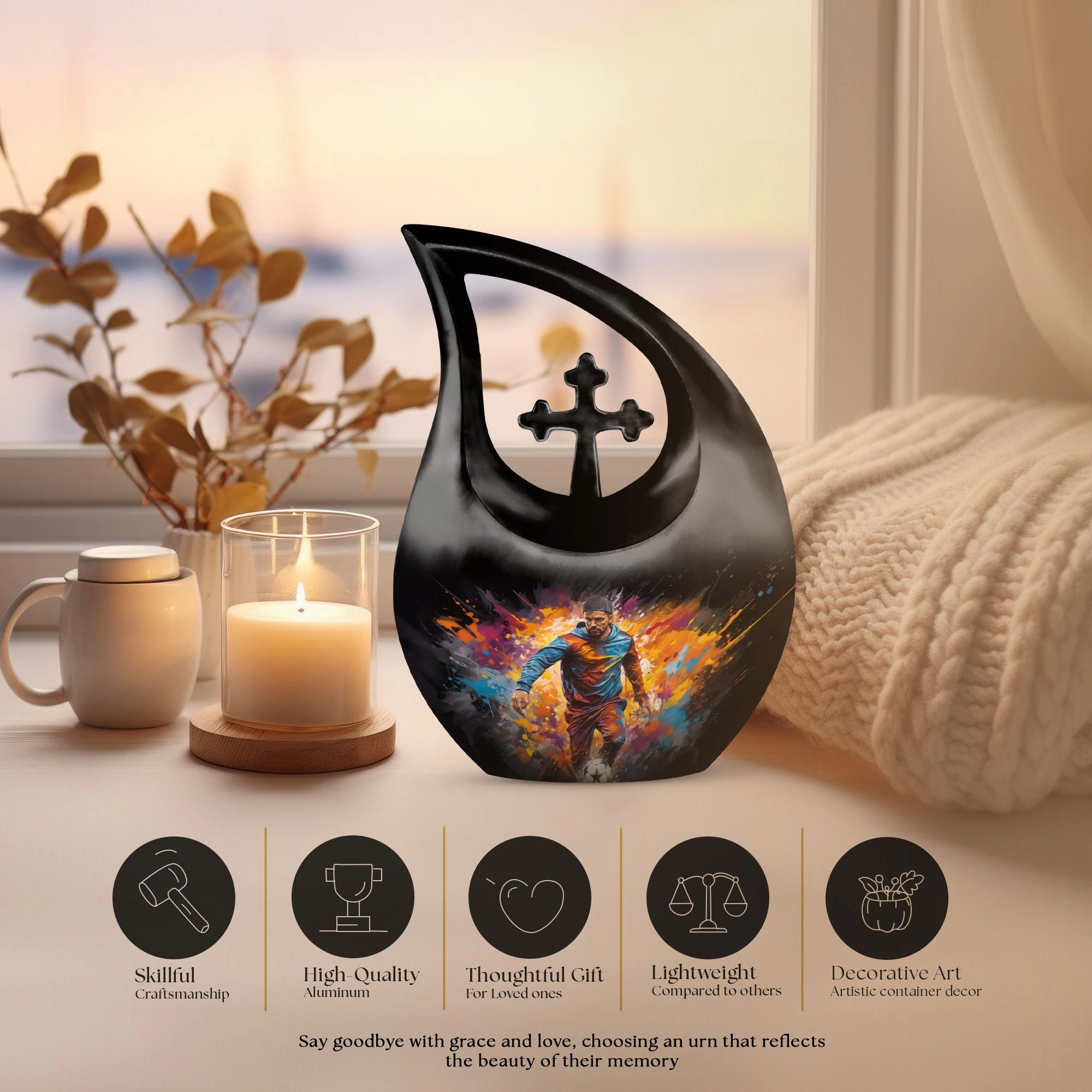 Adult's Companion Football Urn Cross Drop  significant Memorial