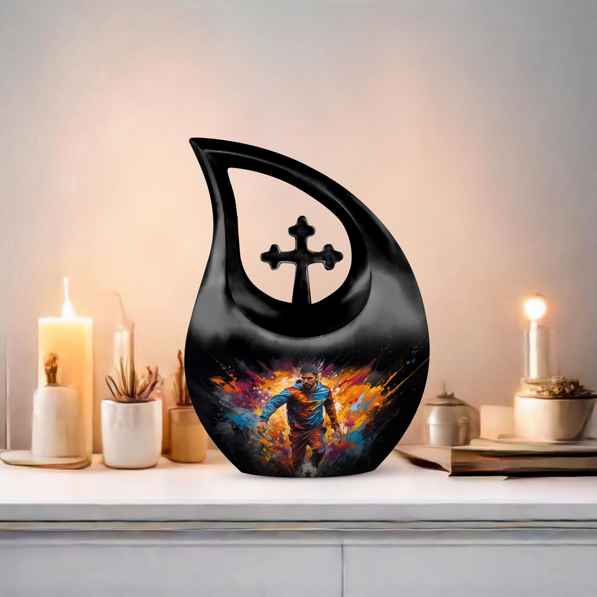 Adult's Companion Football Urn Cross Drop  significant Memorial