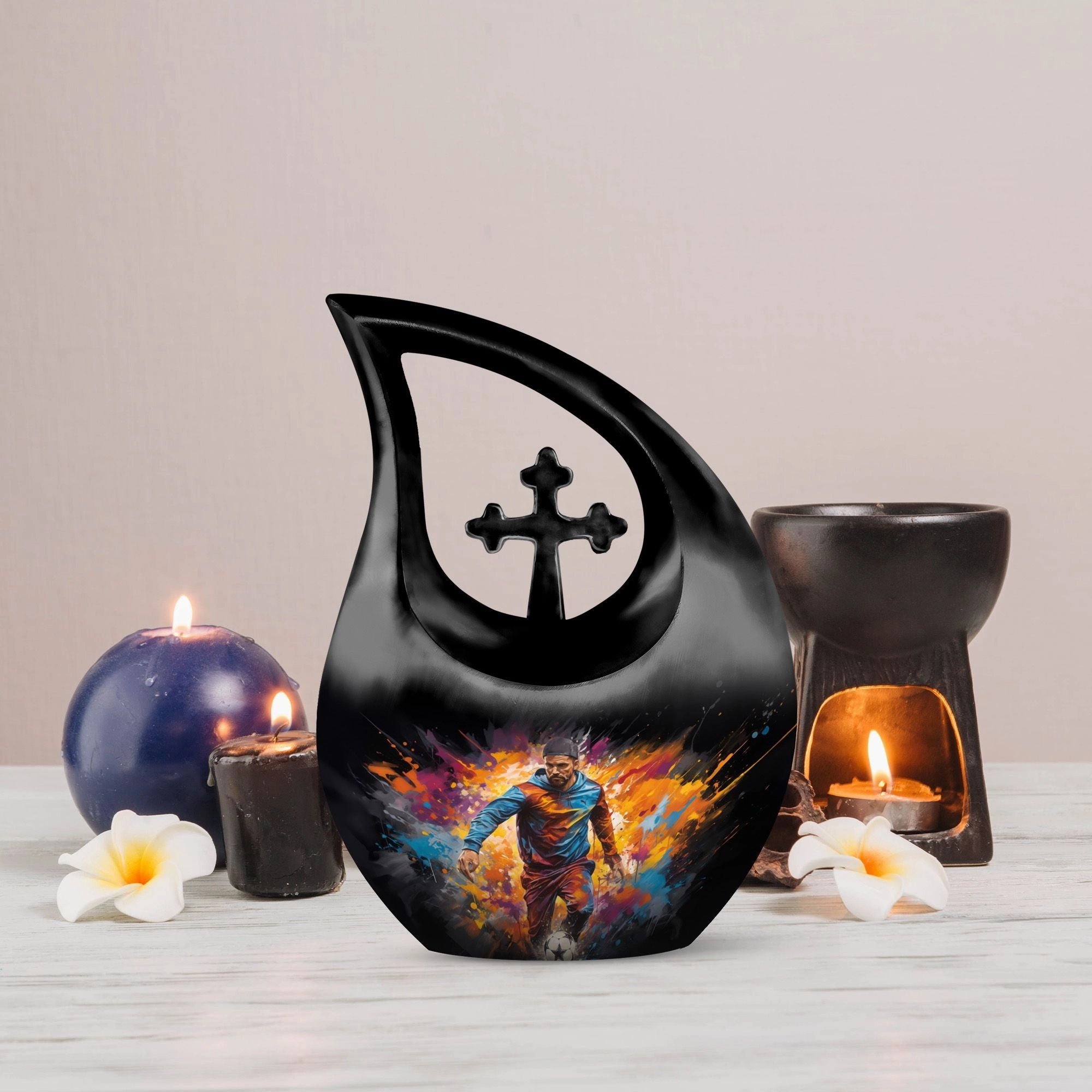 Adult's Companion Football Urn Cross Drop  significant Memorial