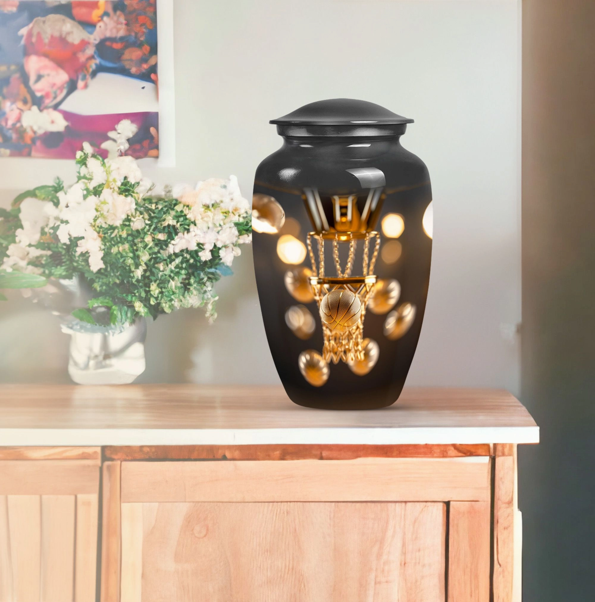 Basketball Themed Funeral Urn For Ashes - Container For Ashes