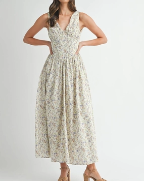Bustier Body Floral Printed Dress In Lavender
