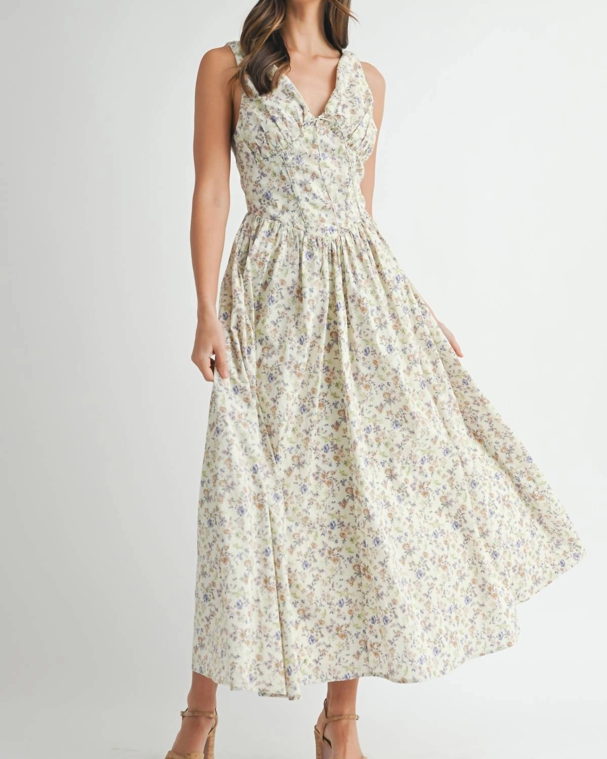 Bustier Body Floral Printed Dress In Lavender