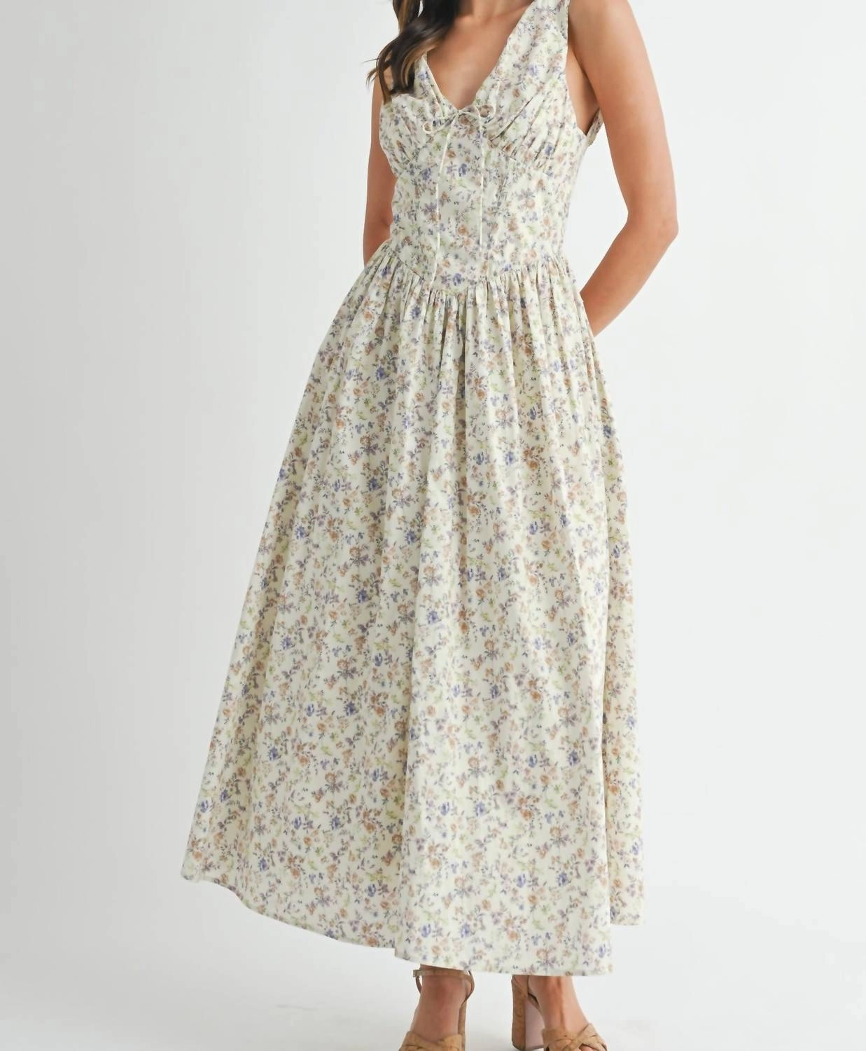 Bustier Body Floral Printed Dress In Lavender