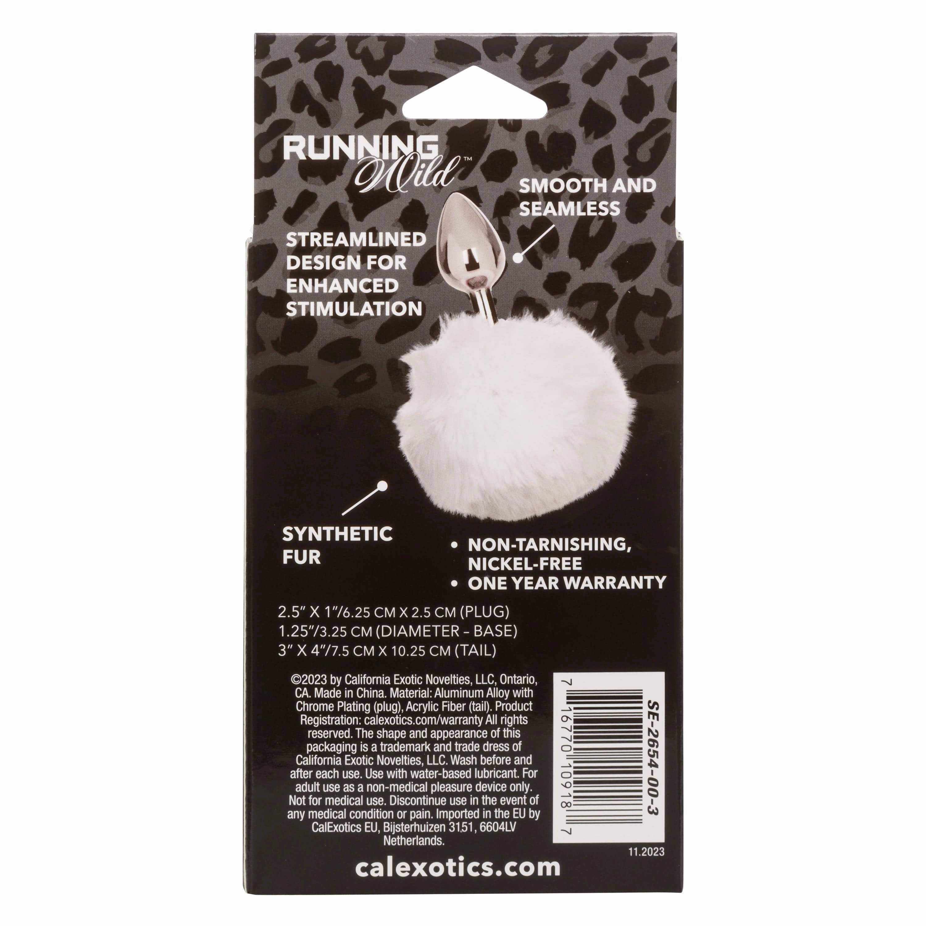 California Exotics - Running Wild White Bunny Tail Metal Anal Plug