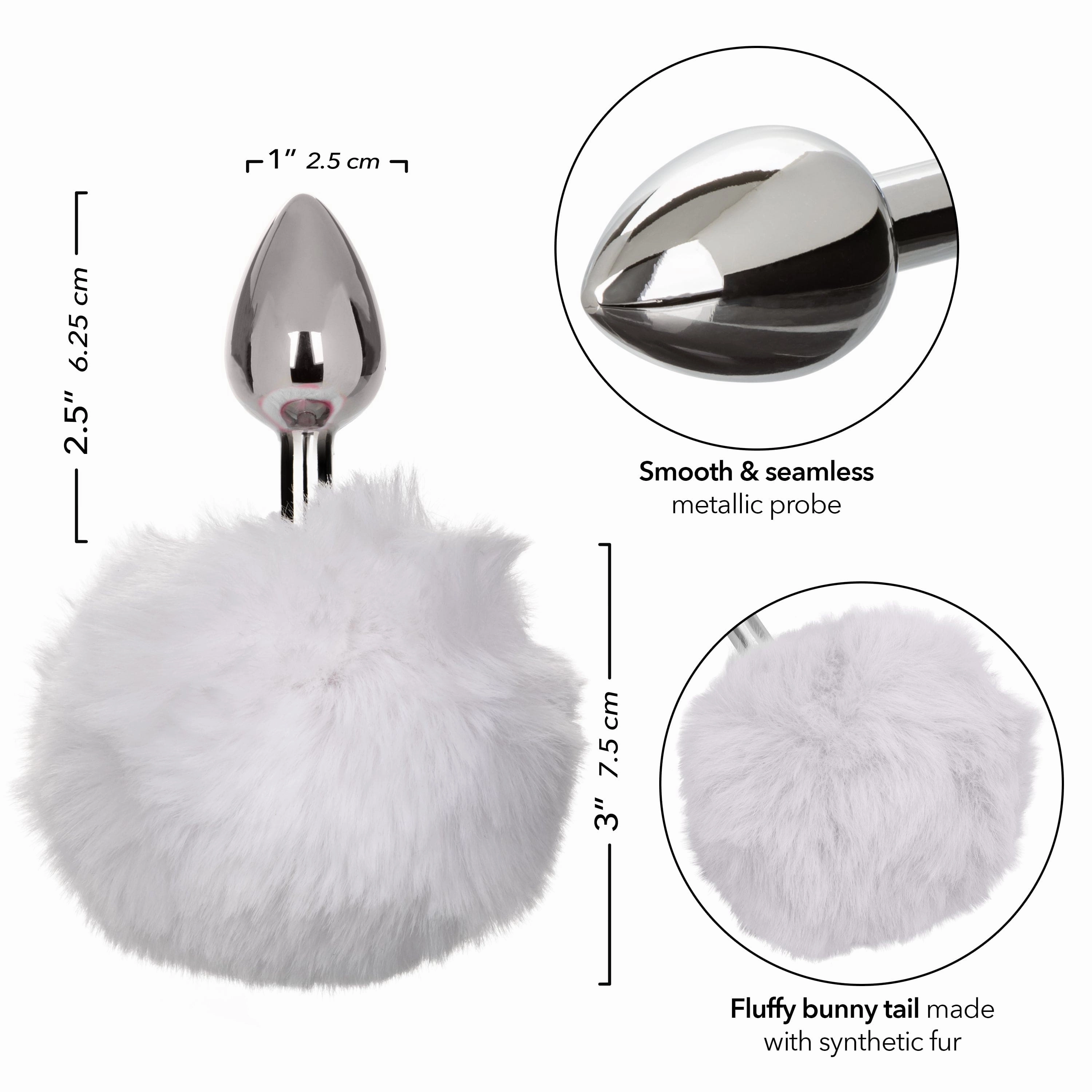 California Exotics - Running Wild White Bunny Tail Metal Anal Plug