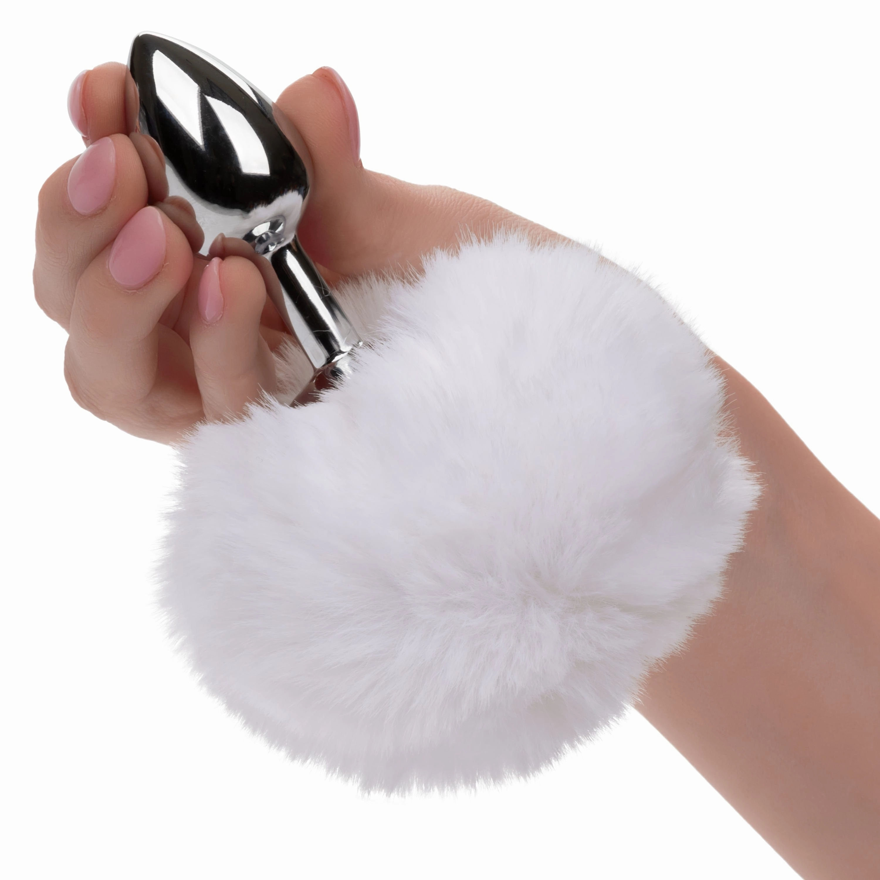 California Exotics - Running Wild White Bunny Tail Metal Anal Plug