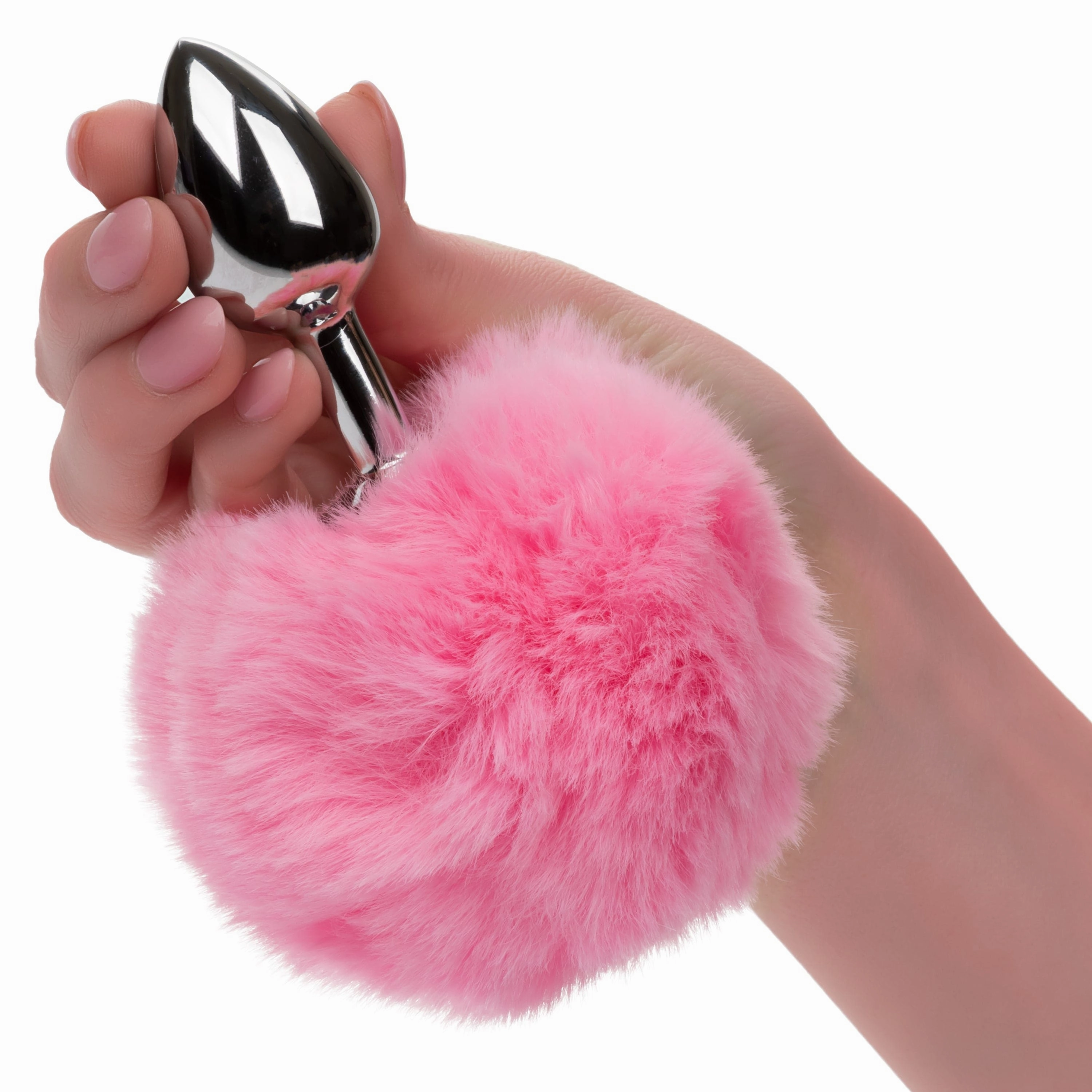 California Exotics - Running Wild White Bunny Tail Metal Anal Plug