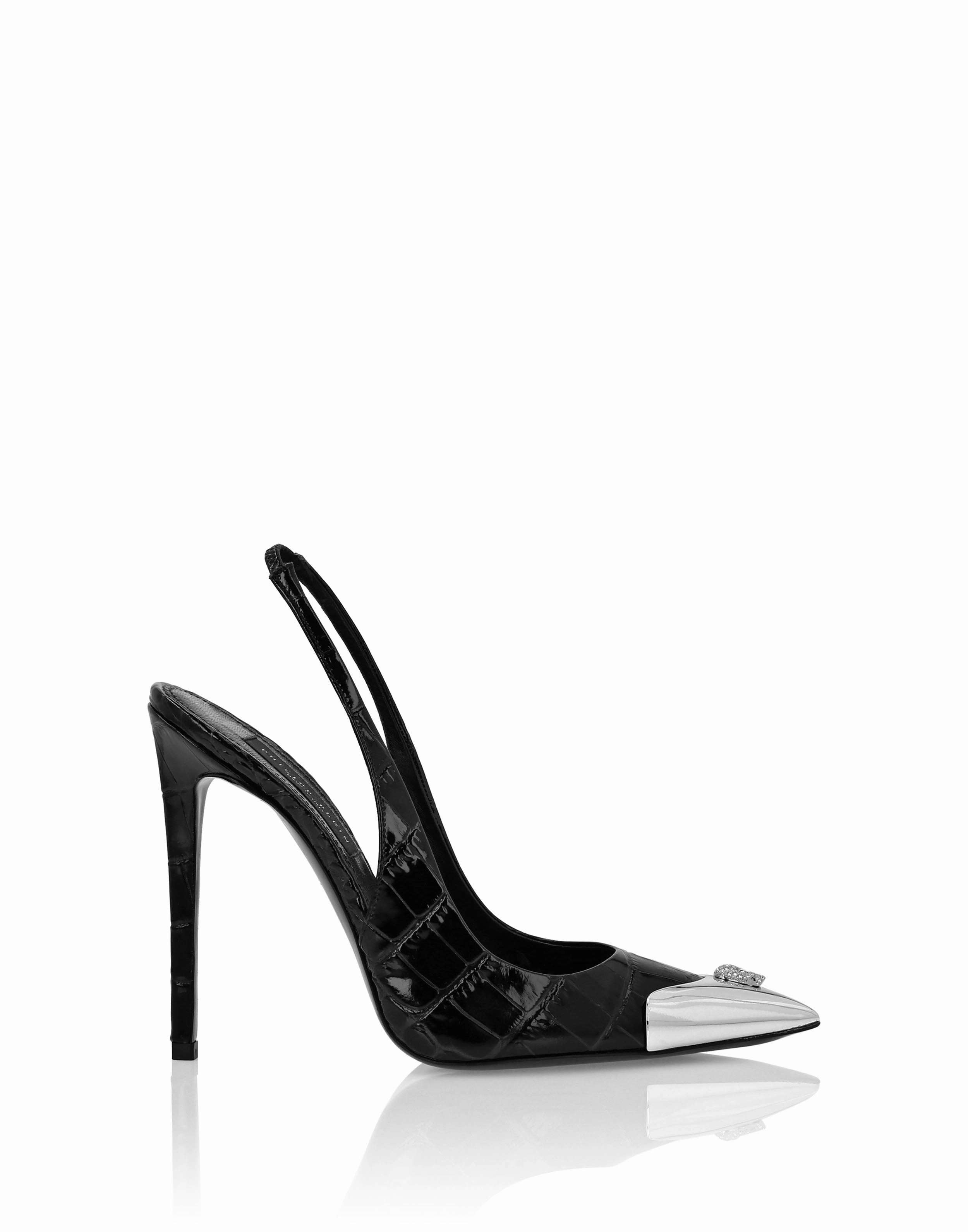 Crocco Slingback High Heels Shoes Skull strass