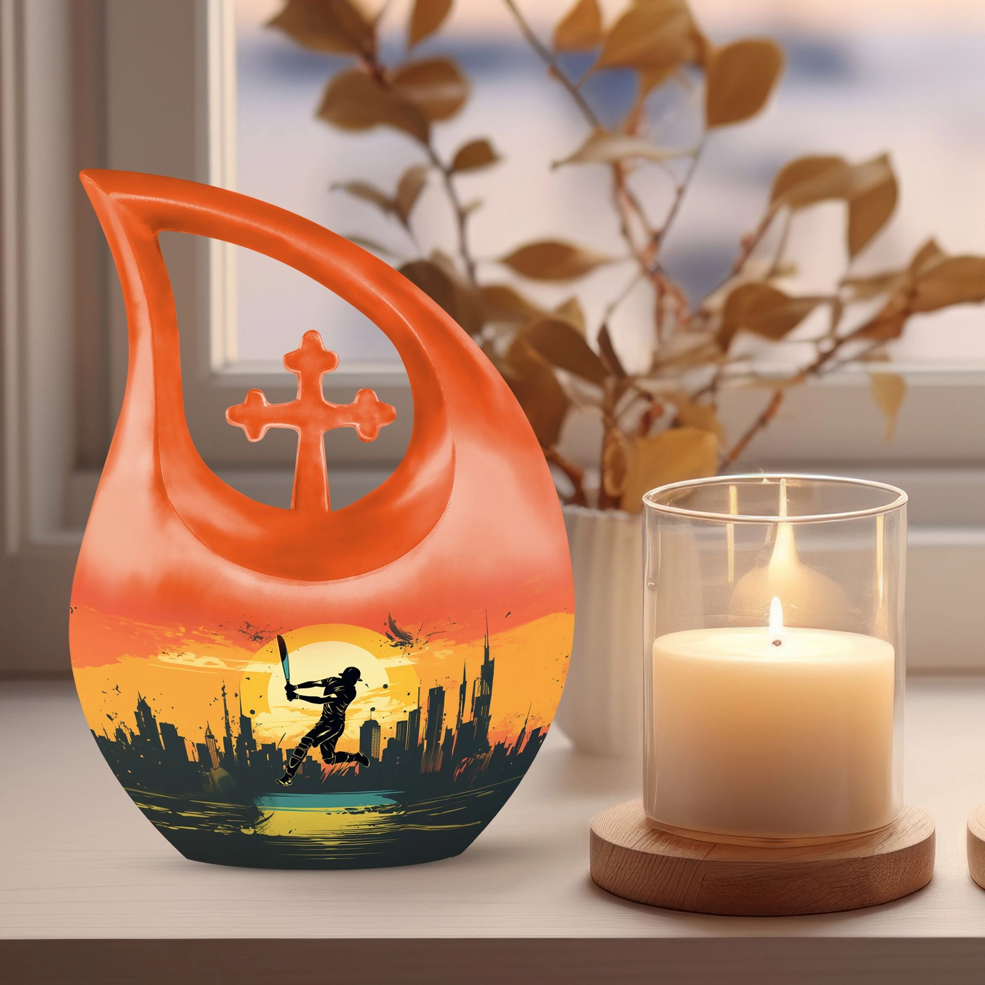Cross Drop Sports Urn - A Stately Medium Sized Memorial Ornament