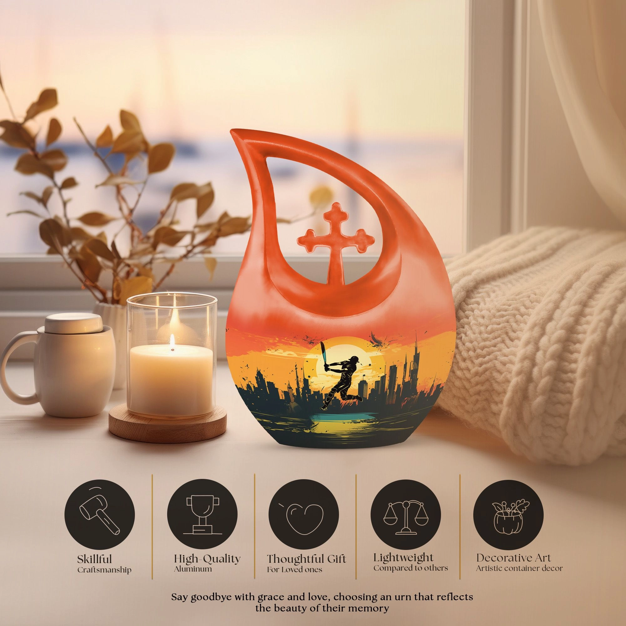 Cross Drop Sports Urn - A Stately Medium Sized Memorial Ornament