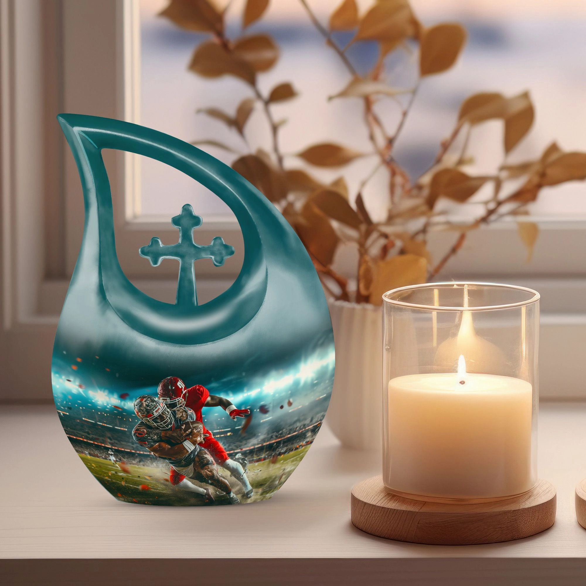 Football Memorial Urn – Personalized Small Cremation Urn