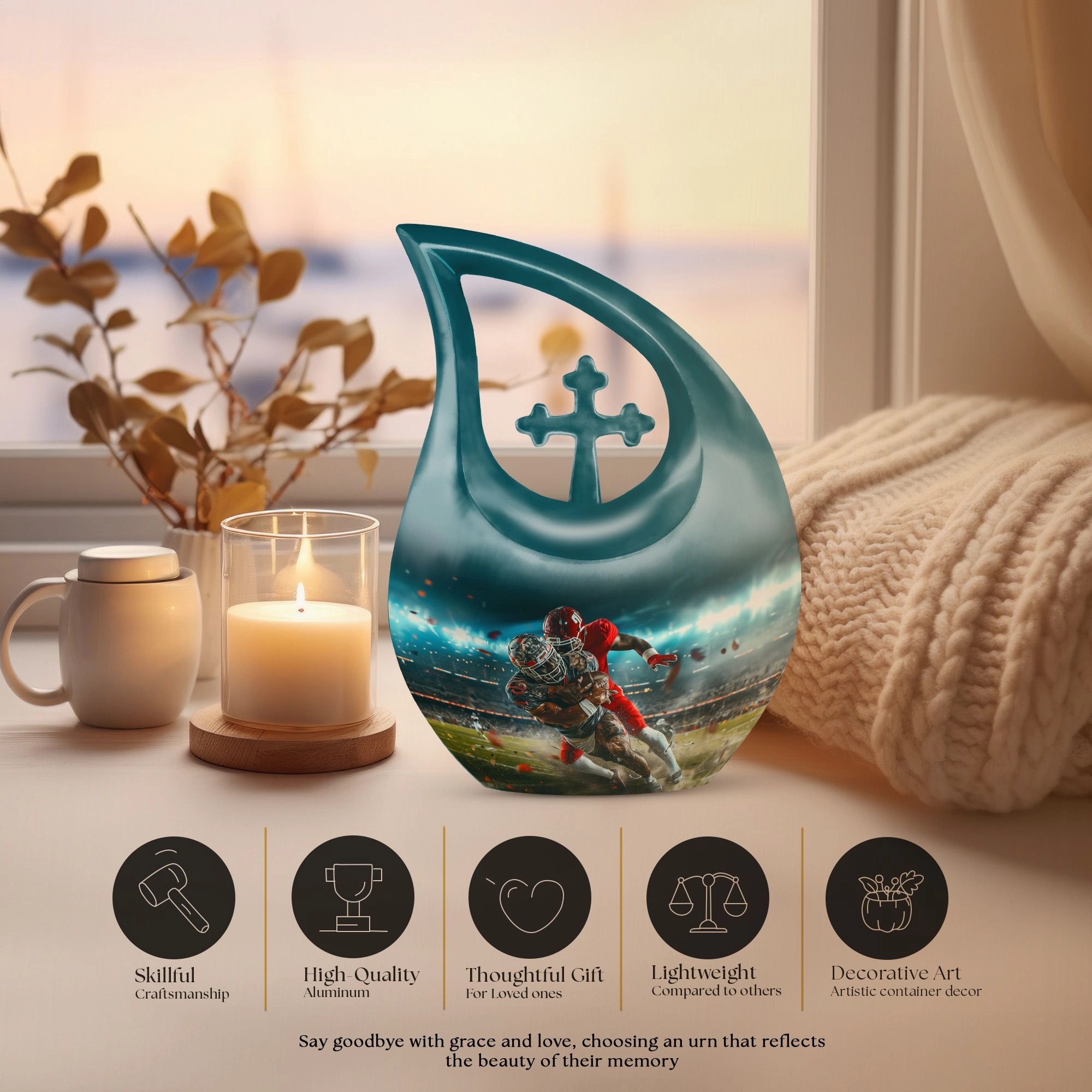 Football Memorial Urn – Personalized Small Cremation Urn
