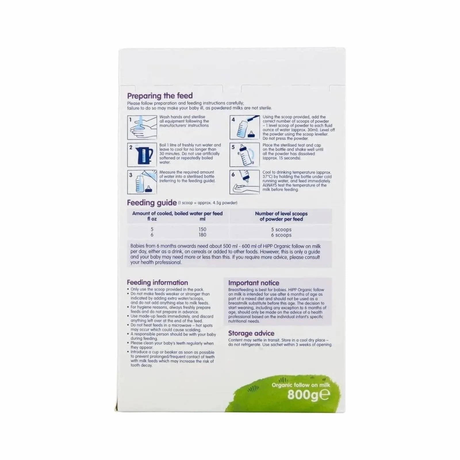 HiPP Organic 2 Follow On Milk Powder 6  months 800g