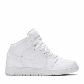 NIKE AIR JORDAN1 MID GS TRIPLE WHITE (NEW) (NEW)