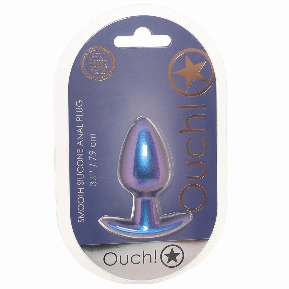 Ouch! Smooth Silicone 3.1 Inch Butt Plug in Metallic Blue