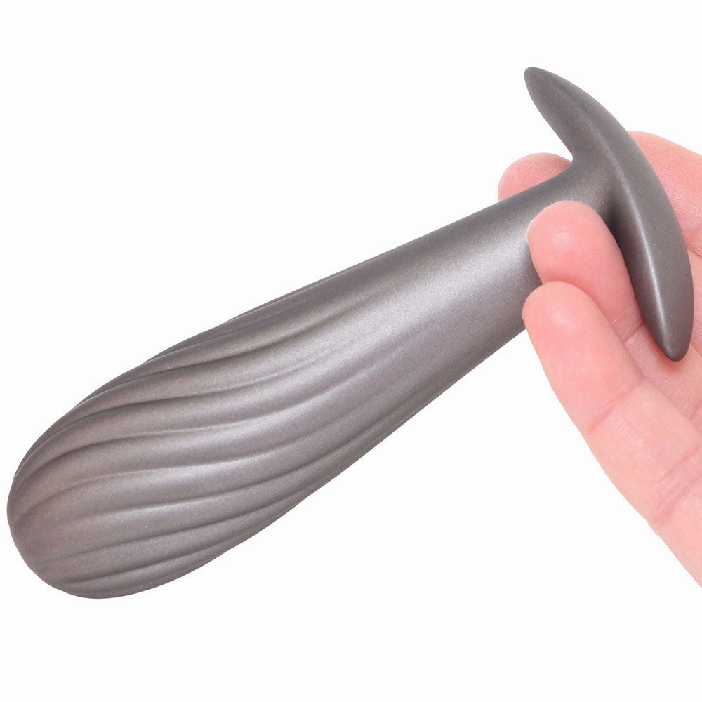 Ouch! Smooth Silicone Ribbed Butt Plug in Gun Metal