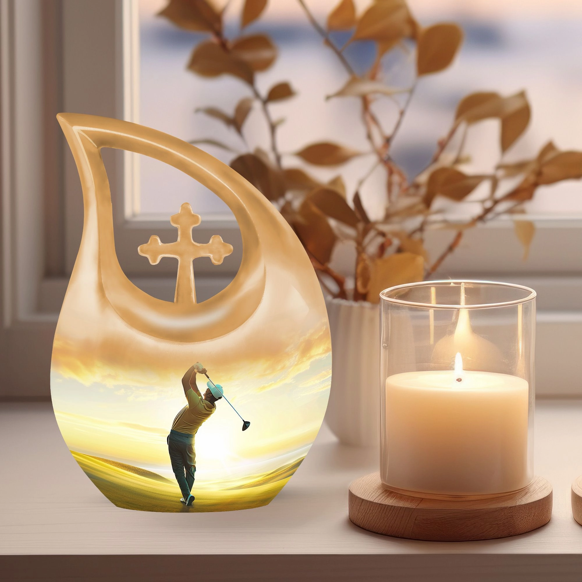 Personalized Golf Theme Memorial Large Urn For Storing Ashes