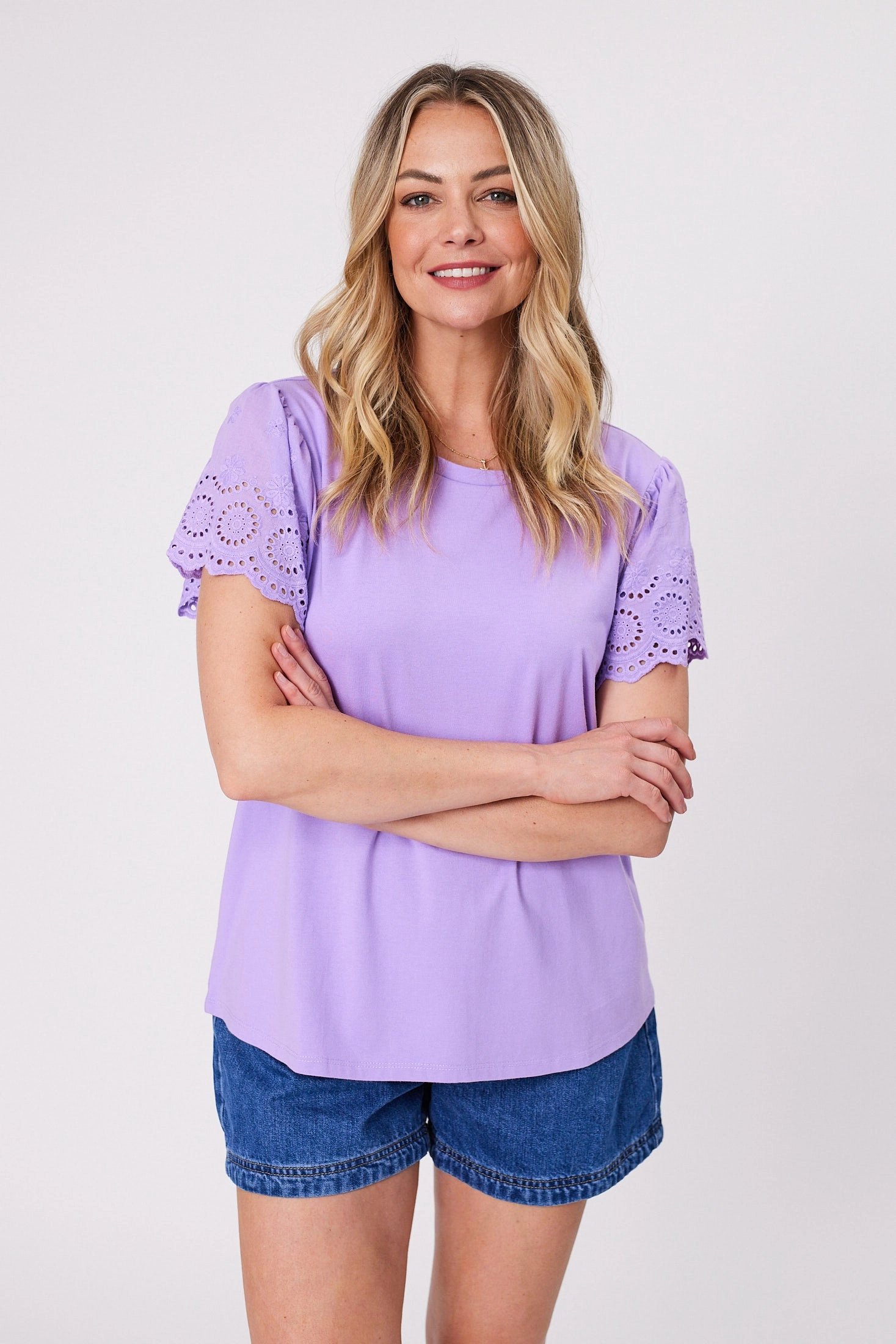 Shine On Label Alicent Broderie Flutter Tee Lilac