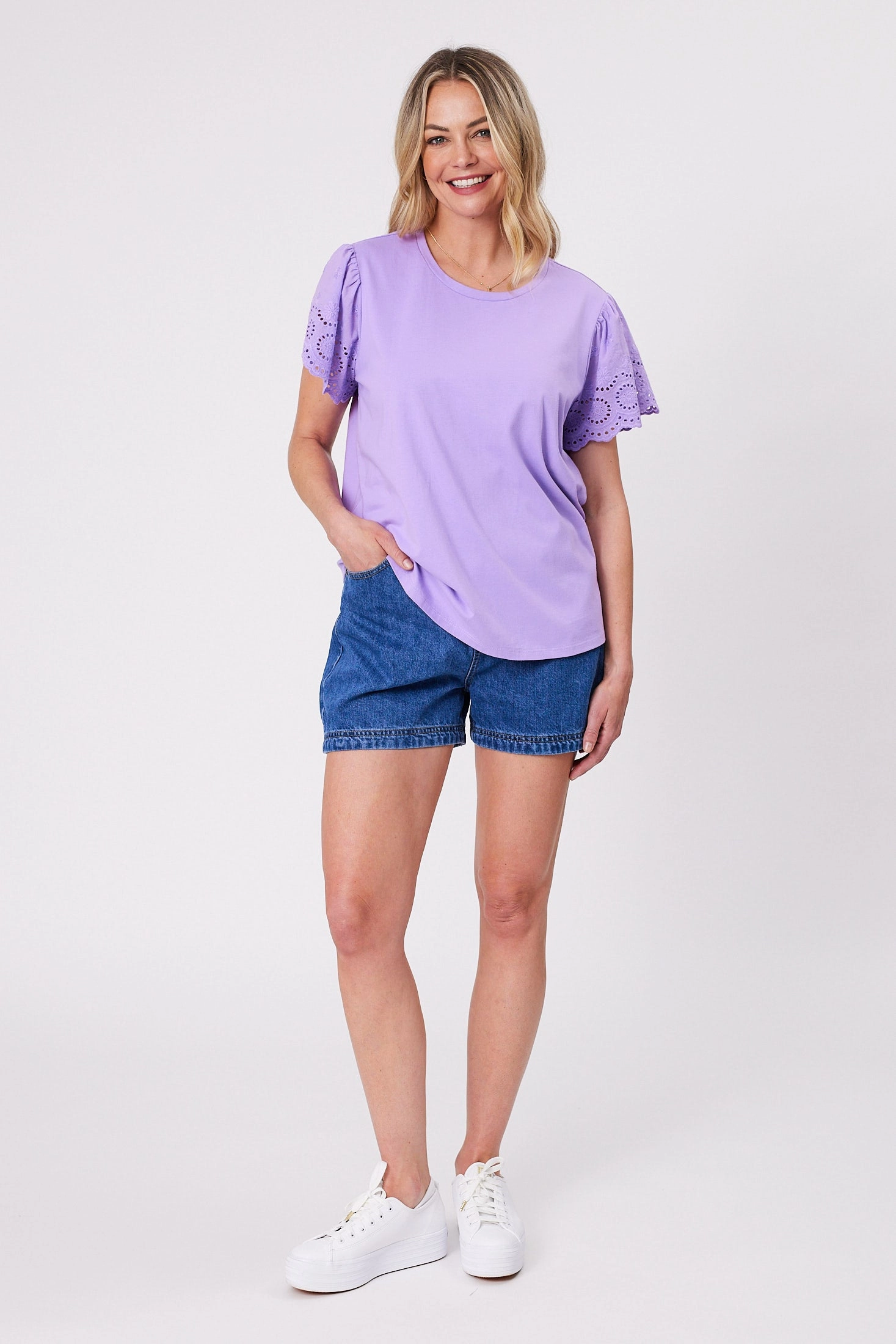 Shine On Label Alicent Broderie Flutter Tee Lilac