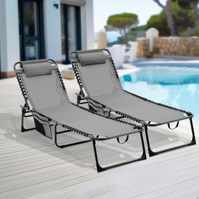 Streamdale Folding Chaise Lounge Set: Reclining, Mesh Seat