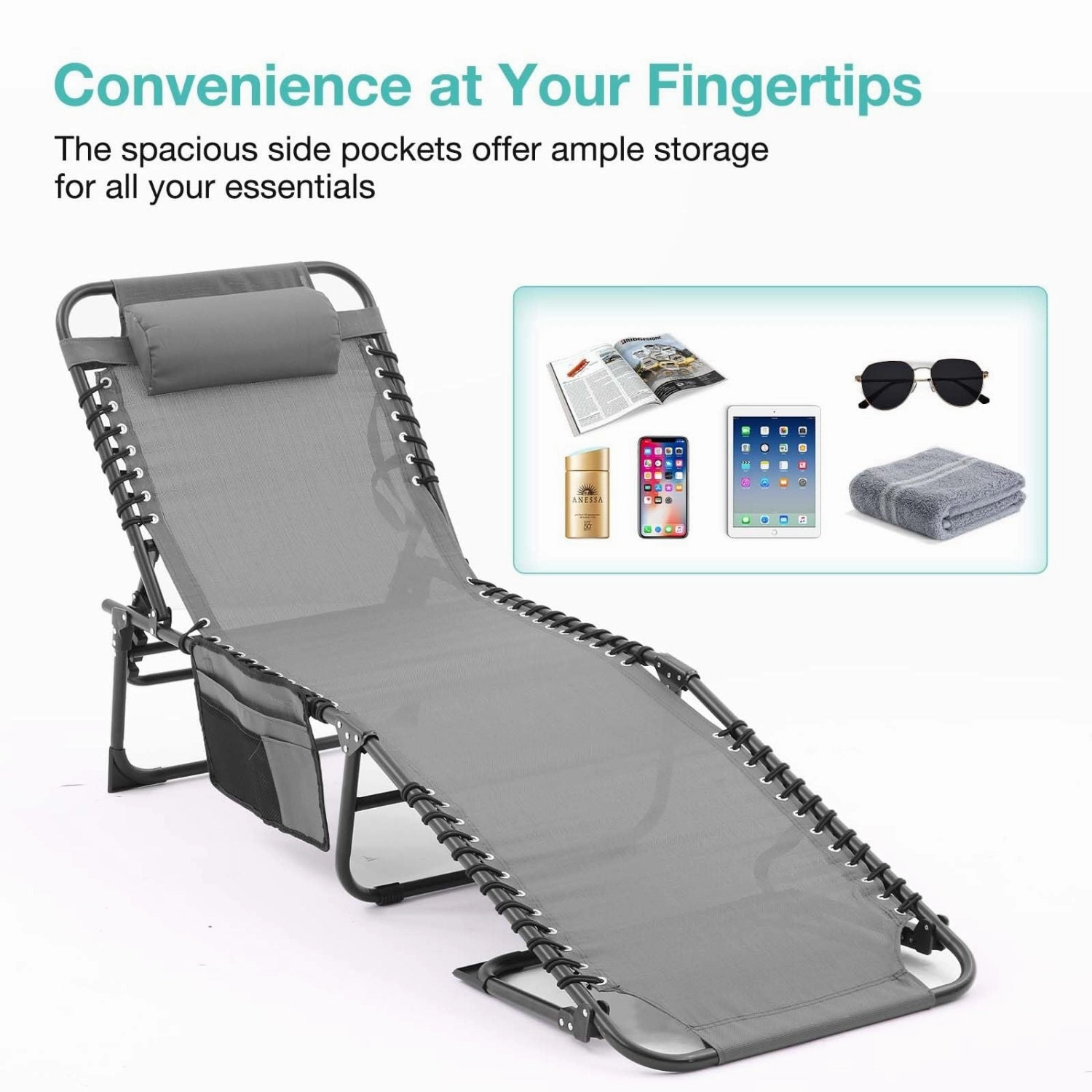 Streamdale Folding Chaise Lounge Set: Reclining, Mesh Seat
