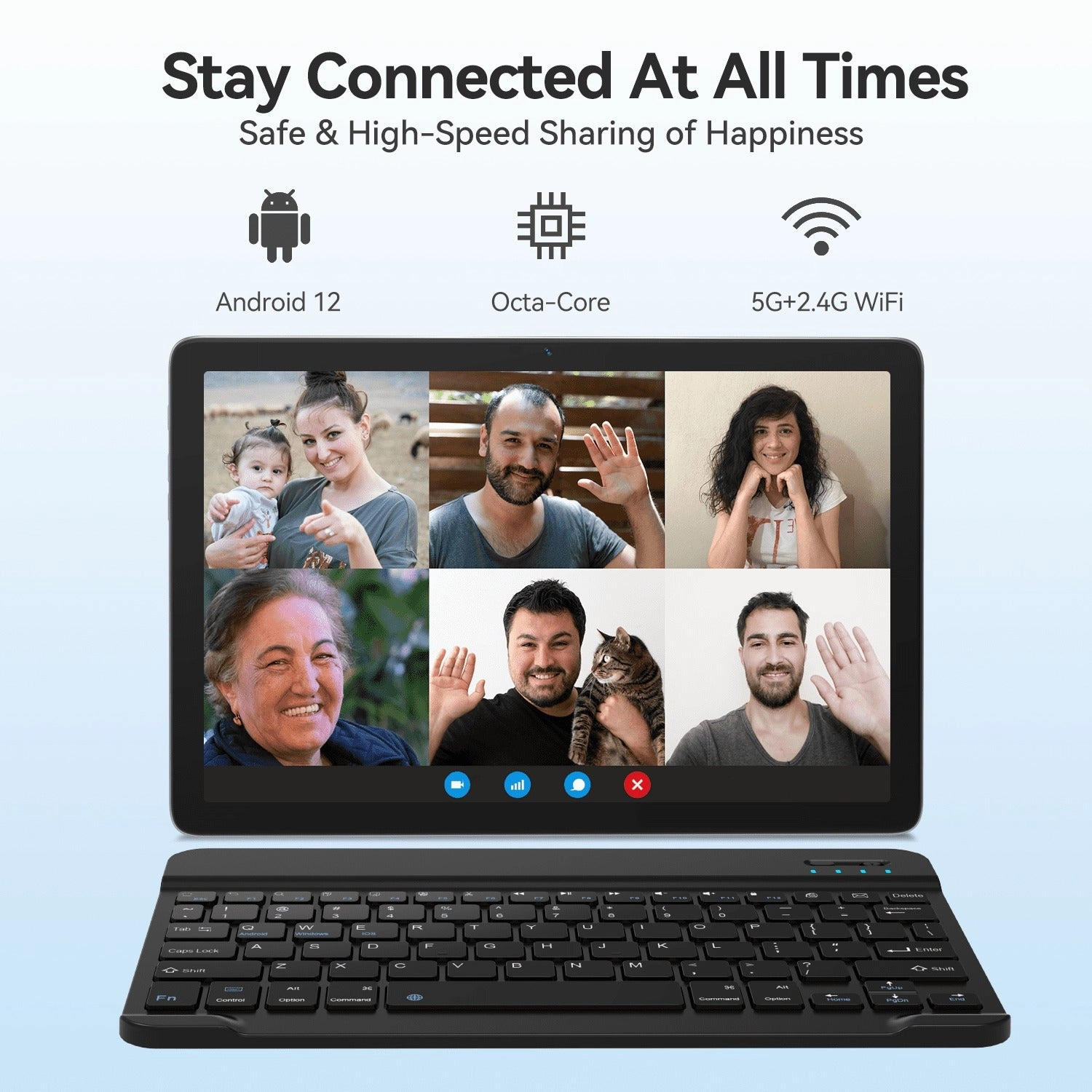 Suminoc K110C Android 12 5G 4/128GB Memory Wi-Fi Tablet w/Keyboard Case, Black
