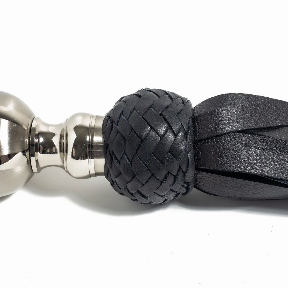 Zorba Leather Flogger With Round Metal Handle